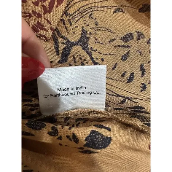 Earthbound Trading Co Short Sleeve Button Down Brown Leopard Shirt Size Large - Picture 7 of 12